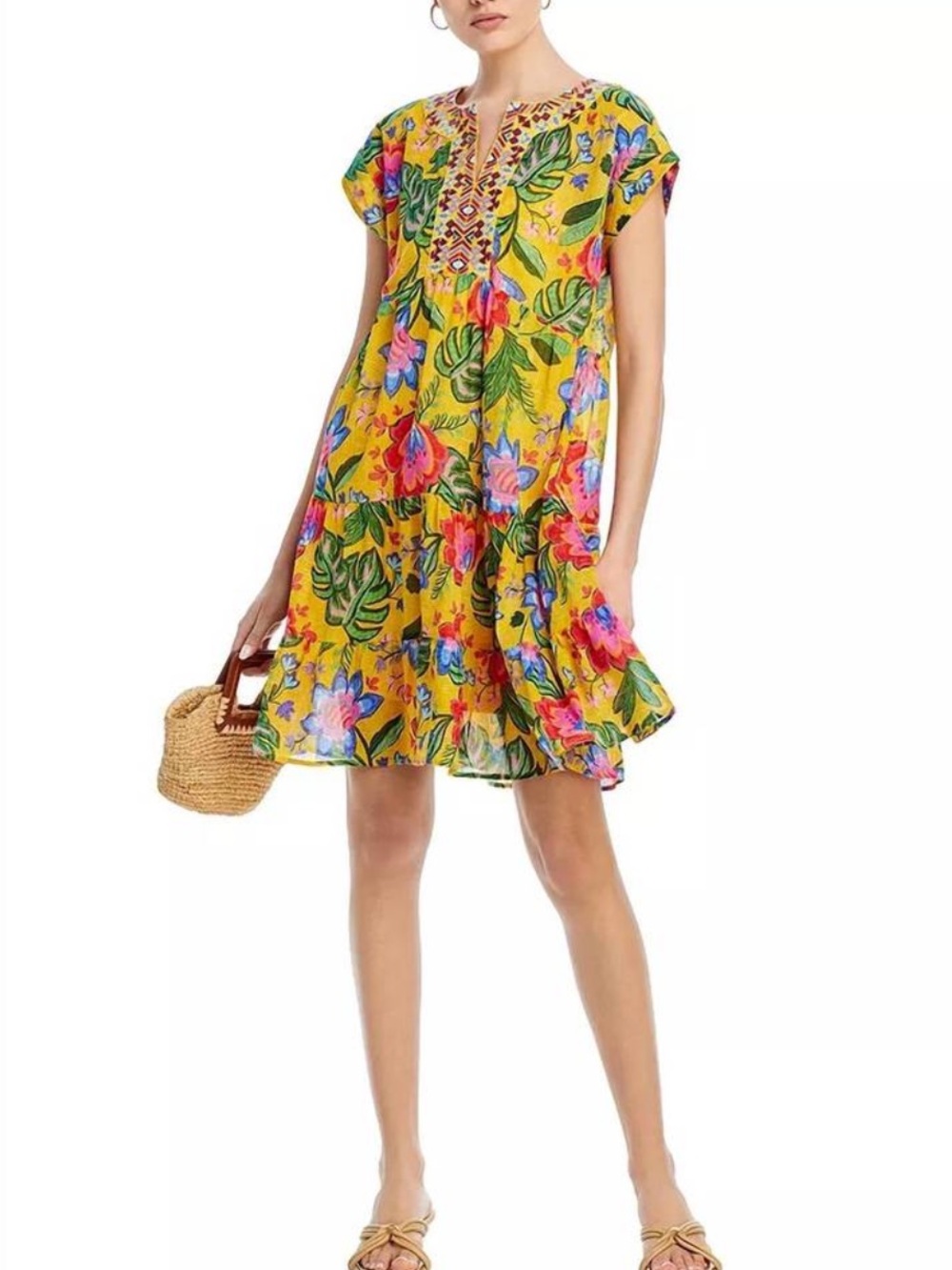 Johnny Was Workshop Womens Prairie Dress Yellow